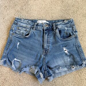 Zara Distressed Blue Denim Shorts